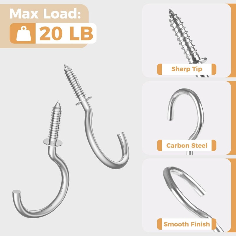 RELBRO Screw Hooks, 1-1/4 Inch Metal Screw in Cup Hooks, Silver, 50 Pcs - Image 5